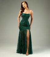 Karissa Glitter Corset Slit Formal Dress