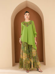 Antheaa Embellished Round Neck Top With Palazzos