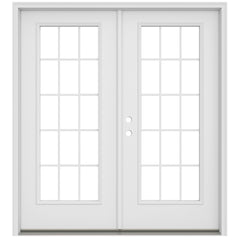 JELD-WEN 72-in x 80-in 4-9/16-in Low-E External Grilles Primed Steel French Right-Hand Inswing Double Patio Door