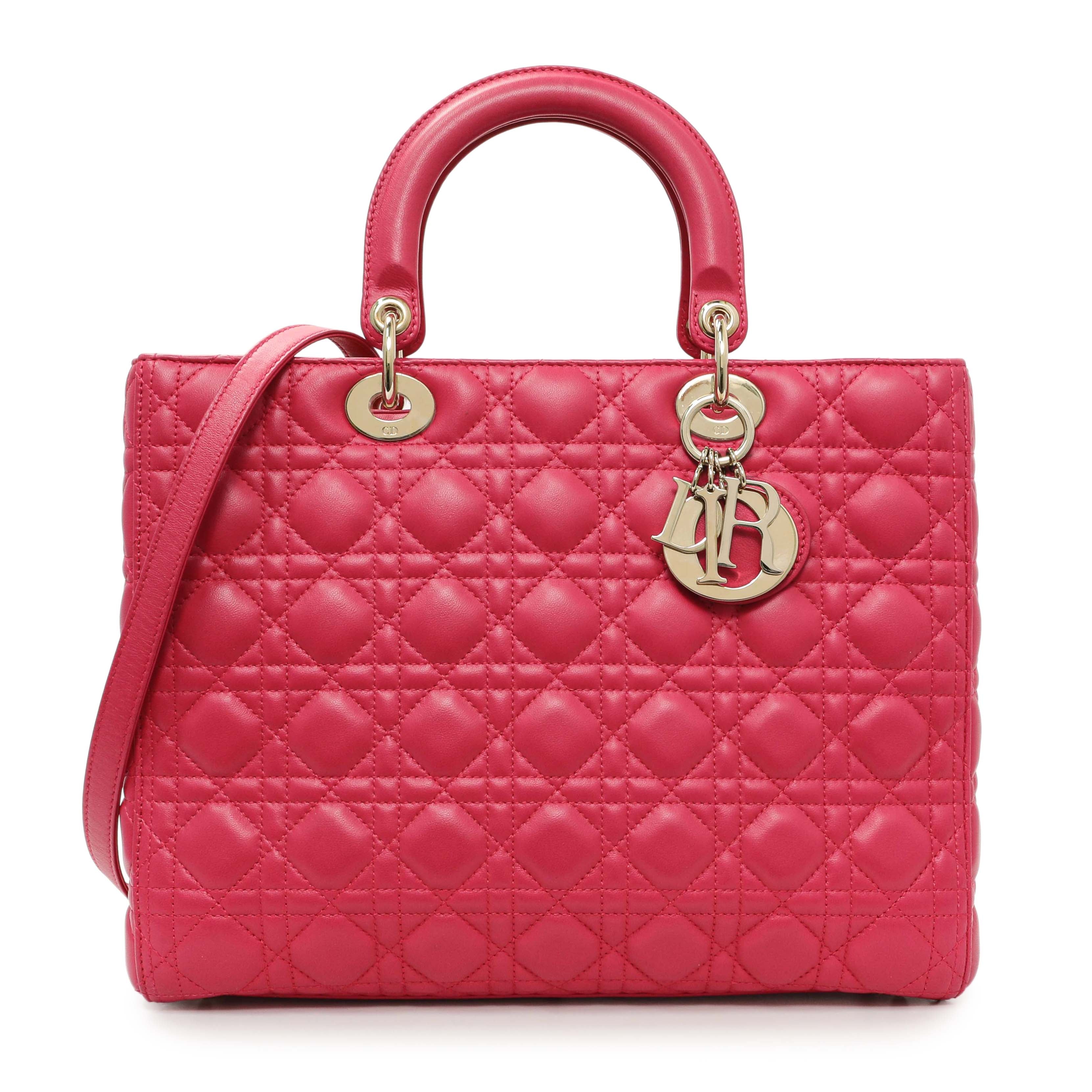 Christian Dior Fuchsia Lambskin Cannage Large Lady Dior Handbags Christian Dior