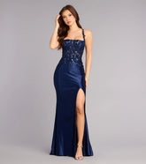 Logan Sequin Bead Corset Lace-Up Formal Dress