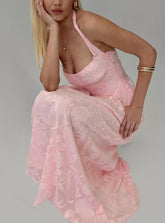 Fransiska Burnout Halter Maxi Dress Pink