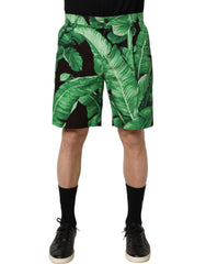 Dolce & Gabbana Black Green Banana Leaf Men Bermuda Shorts