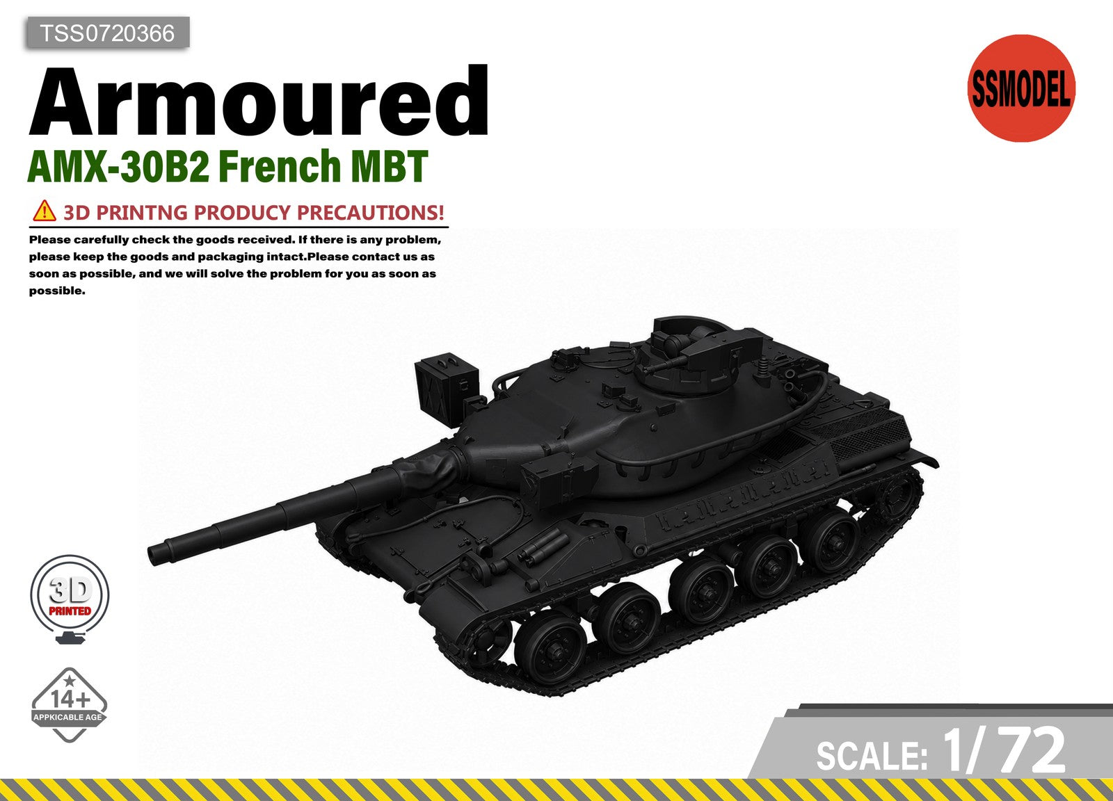 SSMODEL 1/72 AMX-30B2 French MBT Tank Resin Model Kit TSS0720366