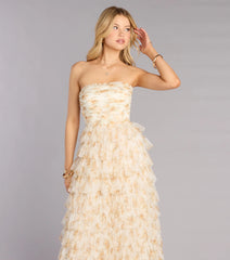 Milena Floral Mesh Ruffle A-Line Gown