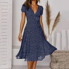 Msjuheg Sundress Floral Dress Blue Dress Women Casual Dresses for Women Summer Dresses for Women 2024 Polyester Spandex Navy Xxl
