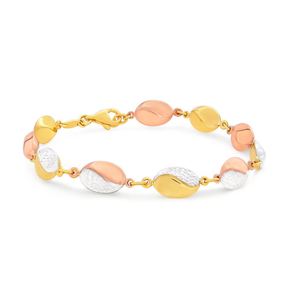 9ct Yellow Gold Silver Filled Three Tone Fancy 19.5cm Bracelet
