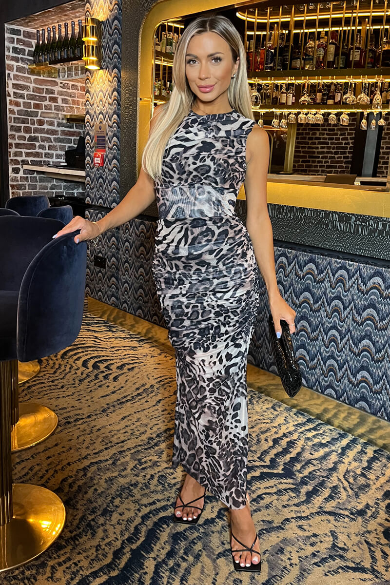 Maxi Dress Black Dress With Animal Print Shoes Midi Dress Black Cheetah Print Dress Midi Dress