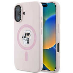 Karl Lagerfeld Silicone Karl&Choupette Heads Ring MagSafe Case for iPhone 16 Plus - Pink