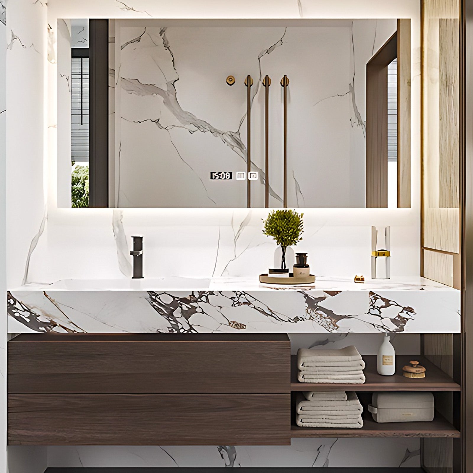 40"- 64" Wall Mounted And Single Ceramic Basin with Smart Mirror