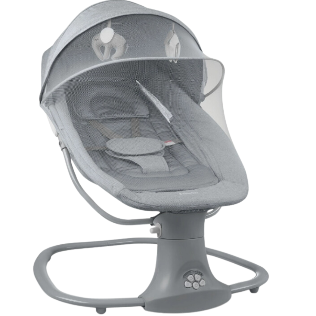 Kikkaboo Winks 2-in-1 Electrical Side-To-Side Baby Swing with Mosquito Net & Plush Toys Beige/Grey Age-Newborn & Above (Holds upto 9 Kg)