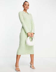 Pretty Lavish zip front knit shirt dress in mint