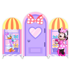 Toile de fond pour arche fête anniversaire Minnie rose