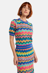 Image of a model wearing Tops. Productname: Tropic Zigzag Knit Top in Multi colour by brand - Gorman