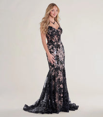 Daniella Bustier Lace-Up Lace Sequin Mermaid Gown
