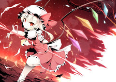 blonde, Hair, Bow, Chain, Dress, Fire, Flandre, Scarlet, Hat, Pen zin, Red, Red, Eyes, Short, Hair, Touhou, Weapon, Wings Wallpapers HD / Desktop and Mobile Backgrounds