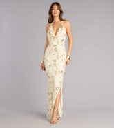 Maren Floral Sequin Mesh Halter Formal Dress
