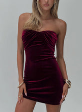 Irena Velvet Strapless Mini Dress Burgundy