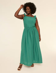 Plus Size Square-Neck Flutter Sleeve Maxi Dress, in Pine Green, 26/28, Women's, Lane Bryant