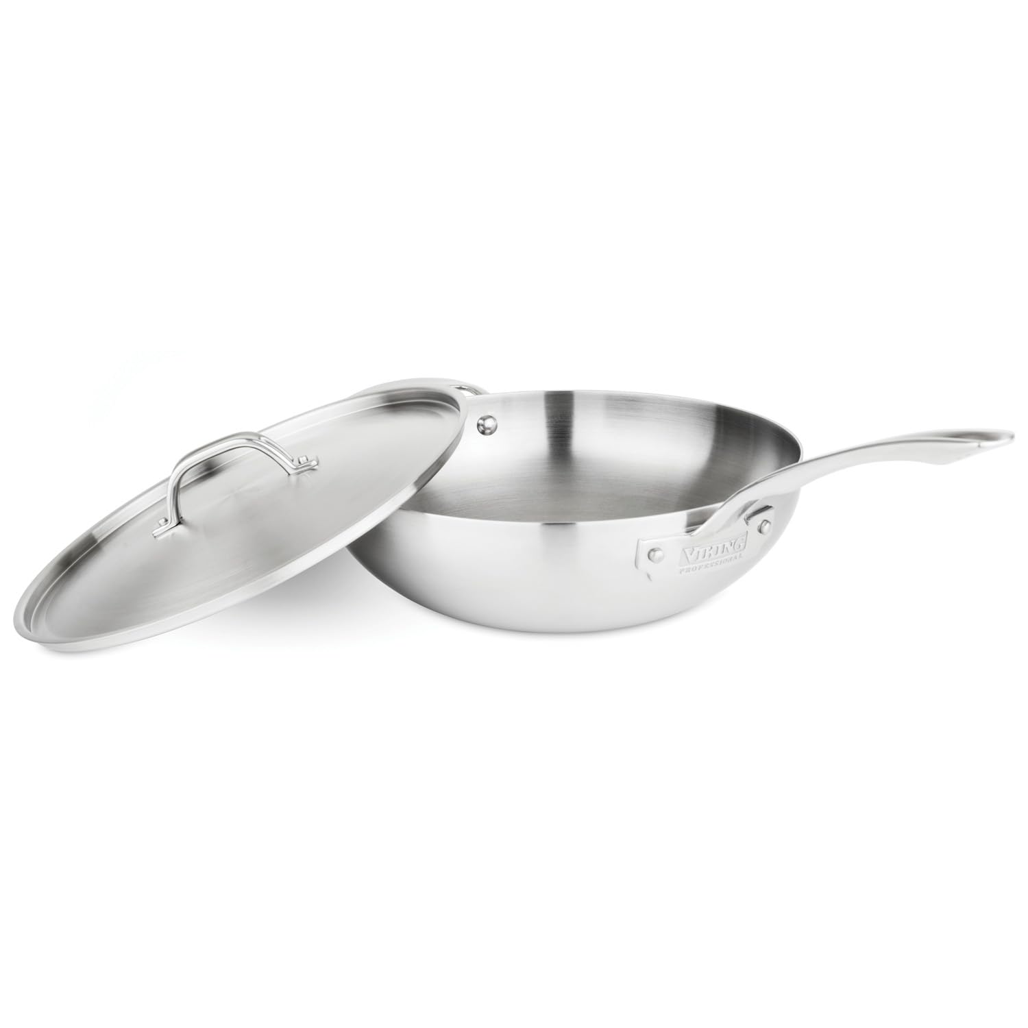 Viking Culinary Professional 5-Ply Stainless Steel Chef Pan, 12 Inch, Includes Steel Lid & Ergonomic Stay-Cool Handle, Dishwashe