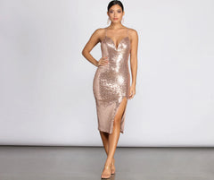 Sarina High Slit Sequin Midi Dress
