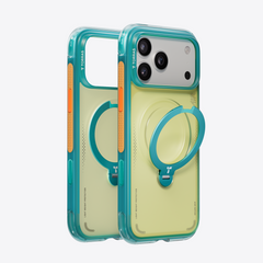 TORRAS Ostand Q3 Air iPhone 17 Pro Max case in teal and light green with magnetic stand