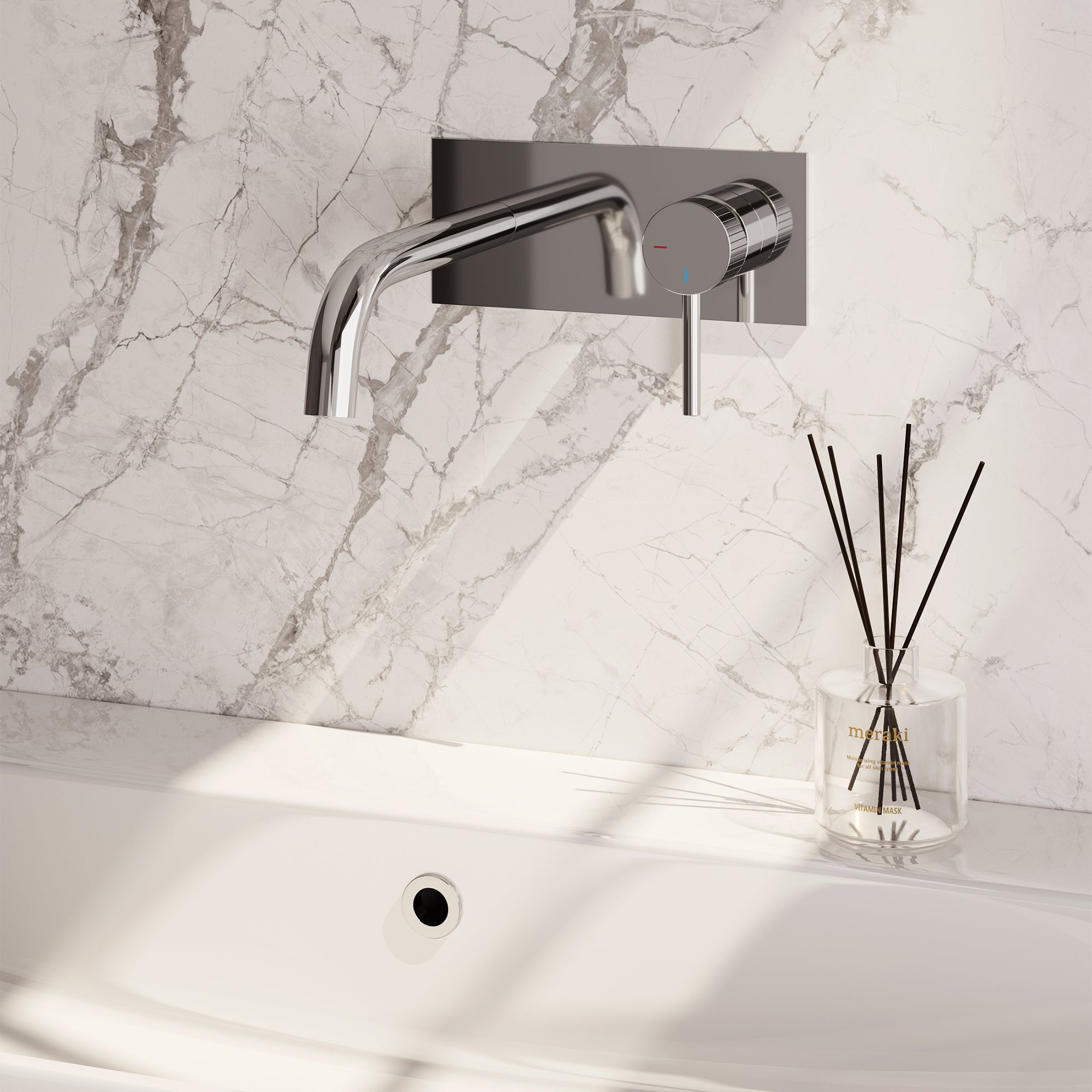 BRAUER Stripe inbouw wastafelmengkraan met gebogen uitloop en afdekplaat model A1 chroom 5-CE-329