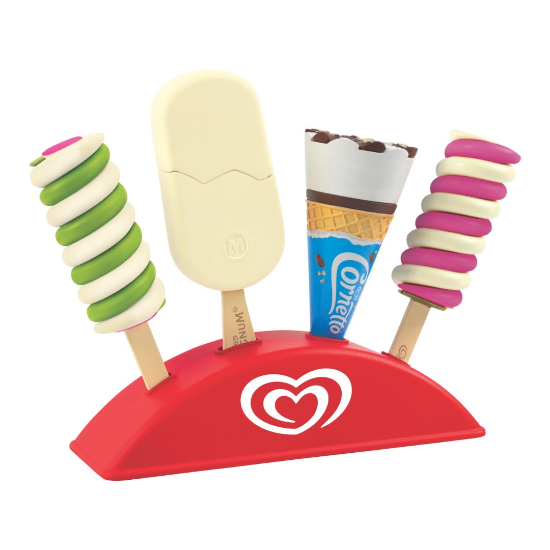 Casdon Official Walls Ice Cream Stand Toy - Pretend Play Set | Ages 2+ | Includes 4 Walls Ice Creams