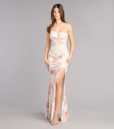 Hallie Sequin Floral Slit Formal Dress