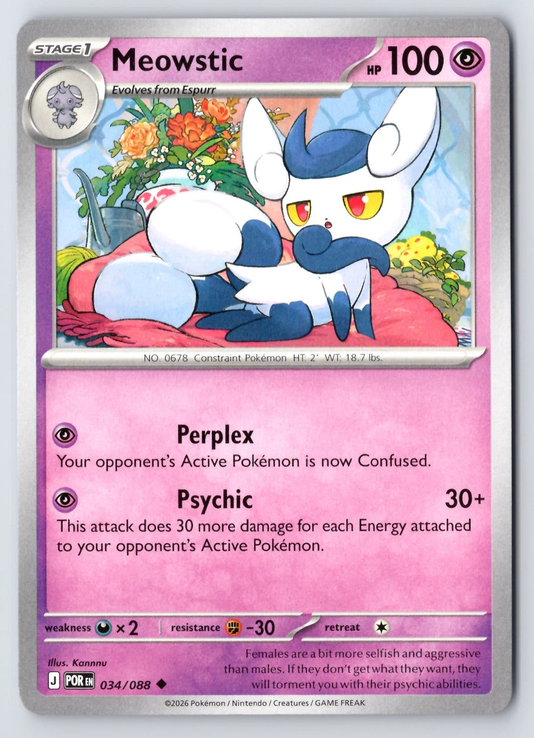 Meowstic 034/088 ME03: Perfect Order Pokemon TCG (FREE S&H)