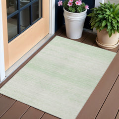 3' X 5' Mint Green And Ivory Striped Washable Indoor Outdoor Area Rug