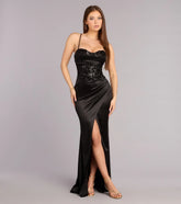 Helga Satin Beaded Lace-Up Formal Dress