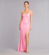 Lilyanna Floral Sequin Slit Formal Dress