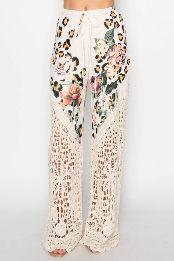Crochet-Detail Lined Drawstring Pants