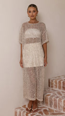 Zinnia Sequins Maxi Dress - Beige