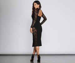 Everly Lace Front Slit Midi Dress