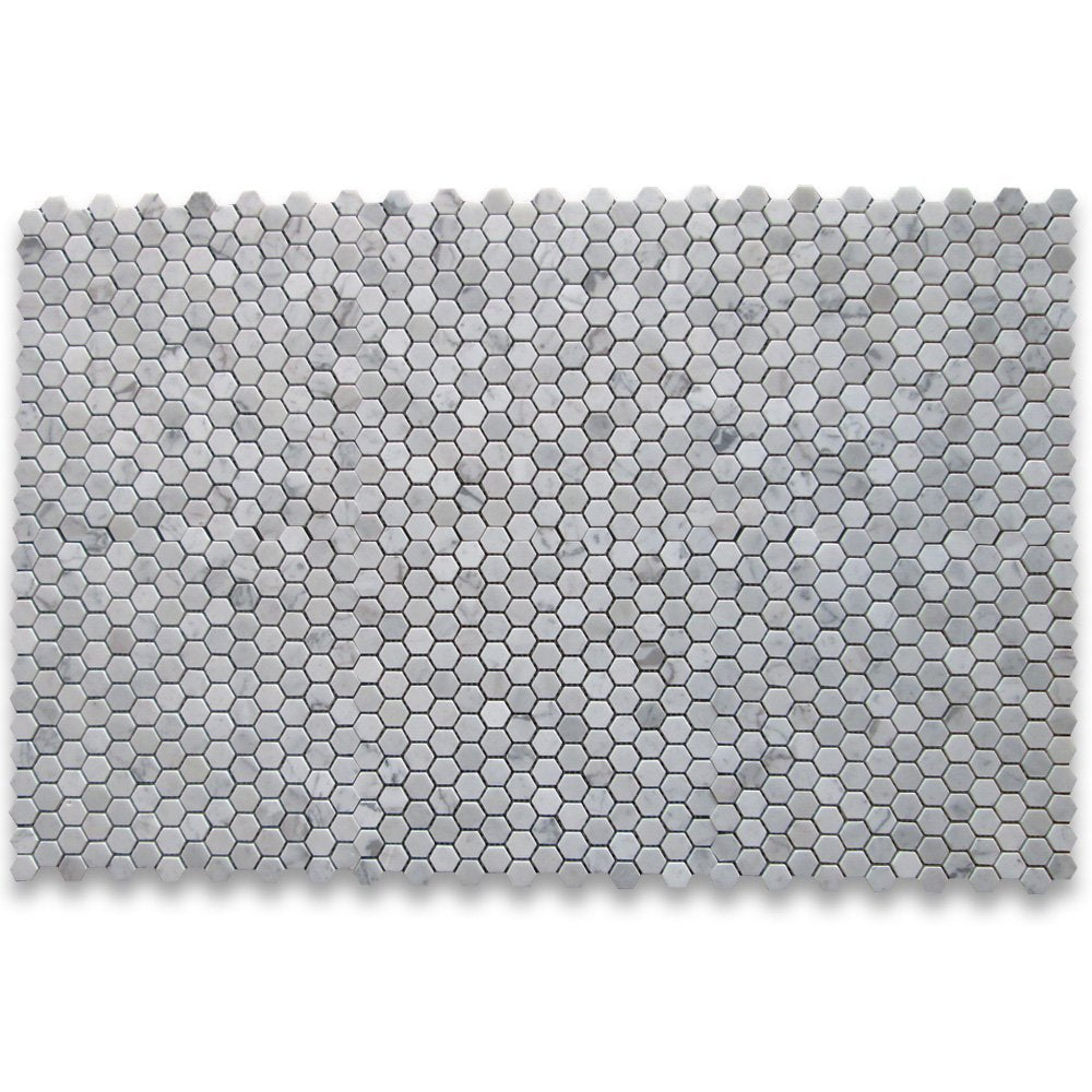 Carrara White (Bianco Carrera) 1" Hexagon Mosaic Tile Polished - Marble from Italy - Tilefornia