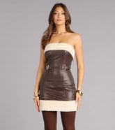 Winter Crush Sherpa Trim Faux Leather Tube Dress