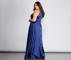 Plus Gabrielle Formal High Slit Satin Dress