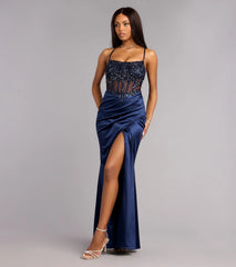 Rose Satin Sequin Corset Formal Dress