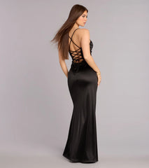 Helga Satin Beaded Lace-Up Formal Dress