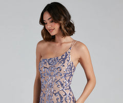 Norvina Sequin Scroll One-Shoulder Mermaid Formal Dress