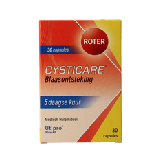 Roter Cysticare herbal supplement capsules in a bottle, designed for urinary health support, by Roter brand.