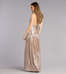 Mia Metallic Halter Slit Formal Dress