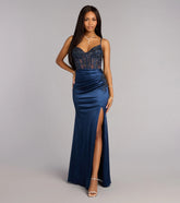 Maura Satin Sequin Corset Formal Dress