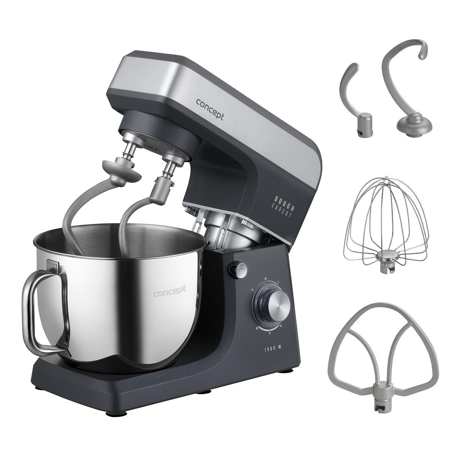 Concept Dough Expert Planetary Stand Mixer, 1900W, dual dough hook, bowl heating function, 6 speed settings, RM6010