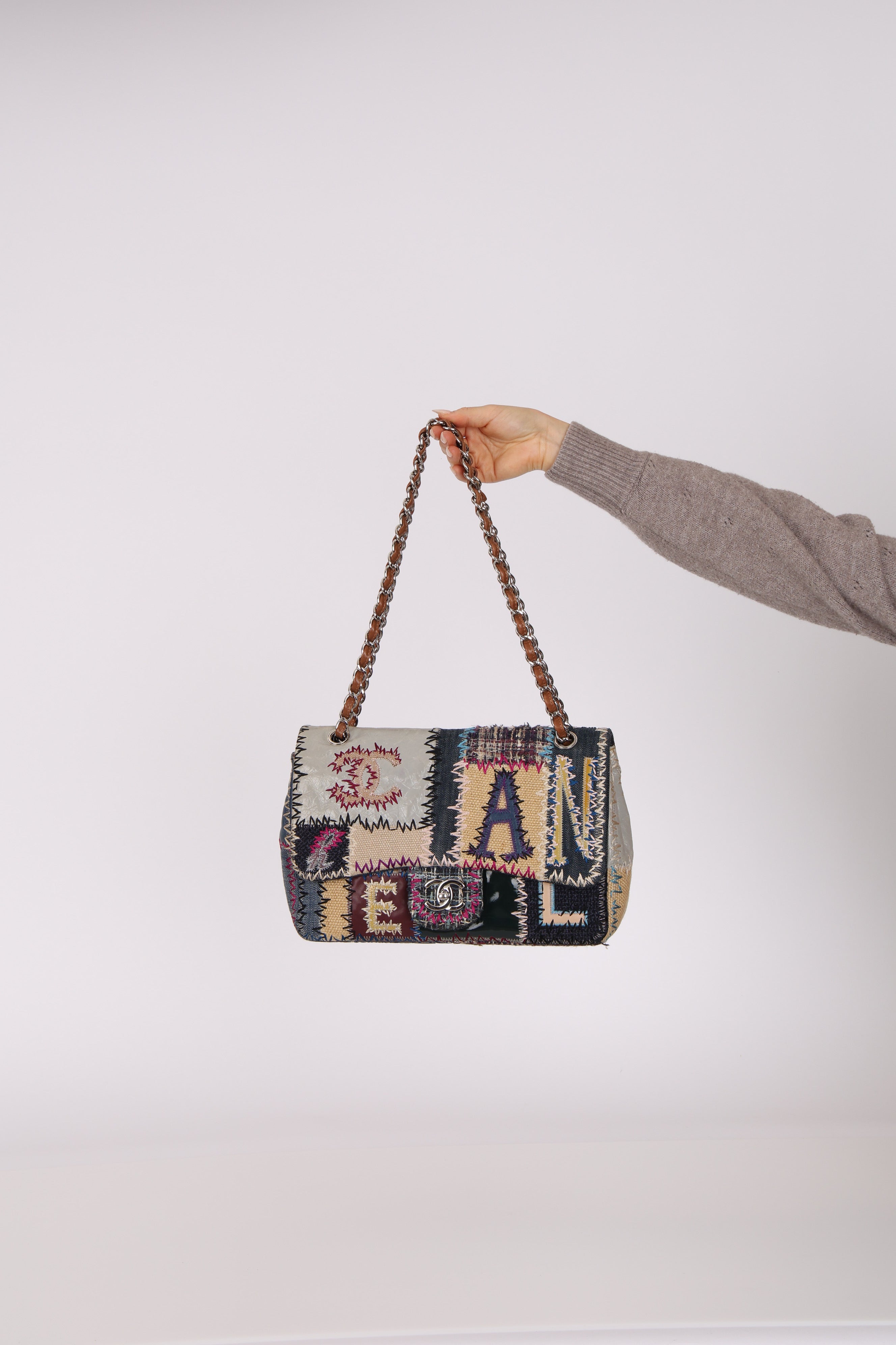 Limited Edition Chanel 2012 Mix Media Patchwork Jumbo Single Flap Bag