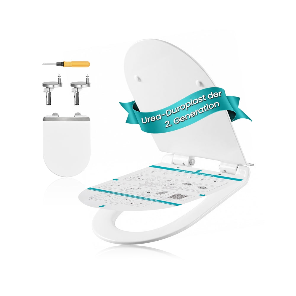 Lange D-vorm toiletbril met softclose en eenvoudig afnemen | Wit | 46,5x36 cm