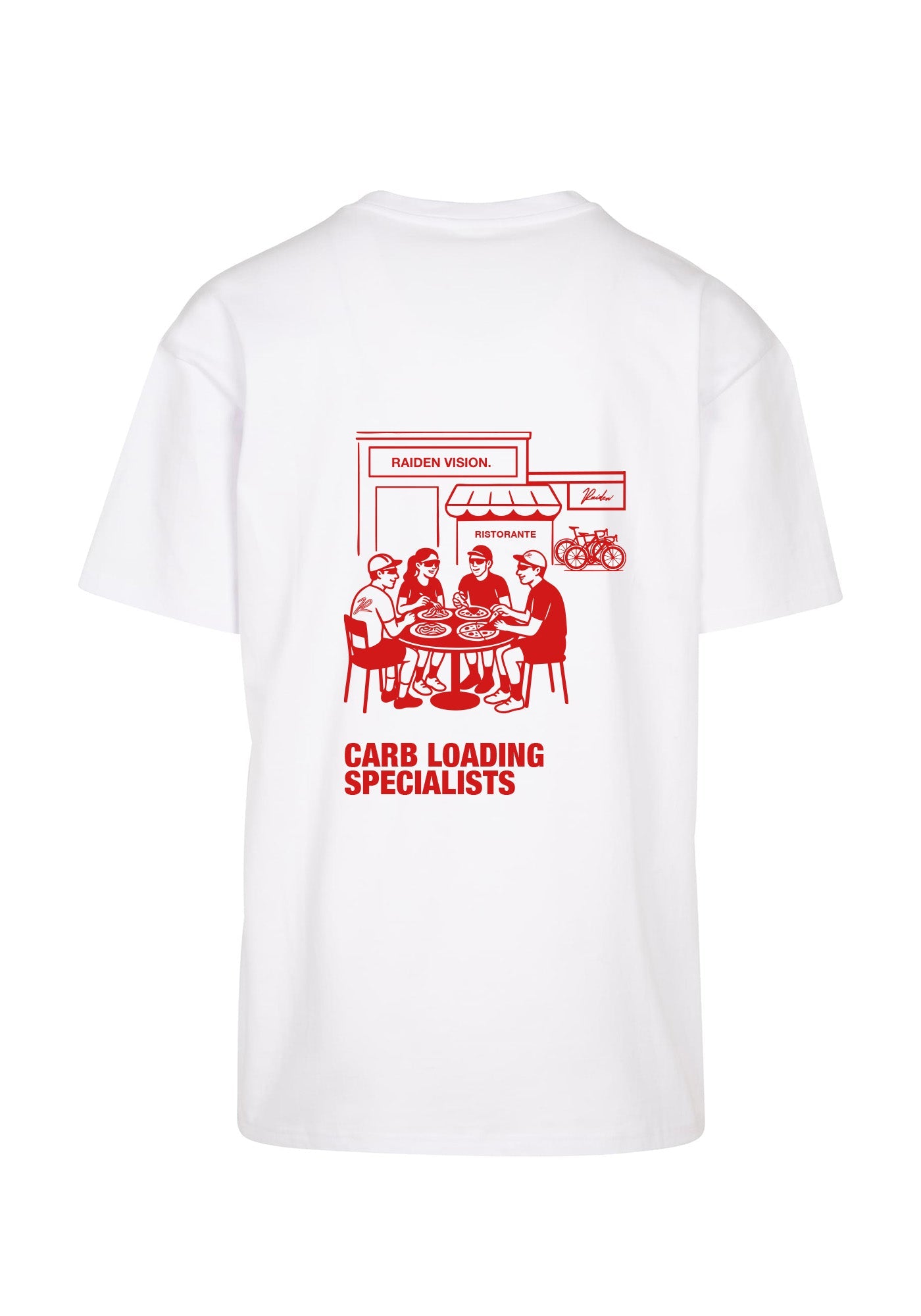 RAIDEN T-Shirt CARB LOADING SPECIALISTS WHITE (OVERSIZED FIT) – Vorderseite