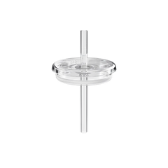 Clear plastic Coffee Straw Lid for M 12oz Plastic Cup, shown from a front angle with the transparent straw inserted through the centre of the lid, displaying the component against a white background.